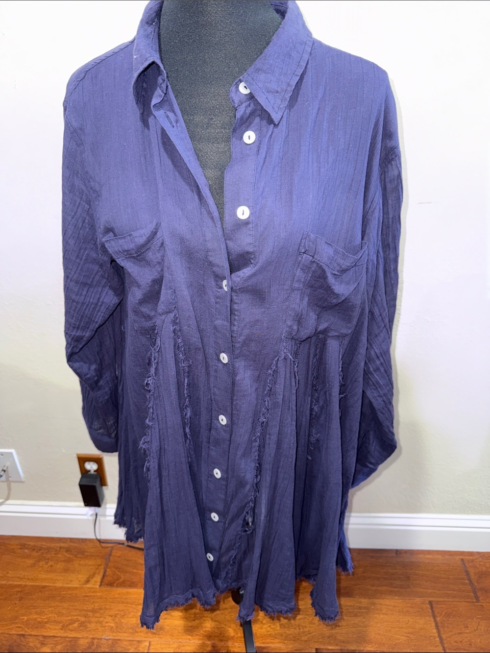 Free People Purple Button-Down Tunic Shirt